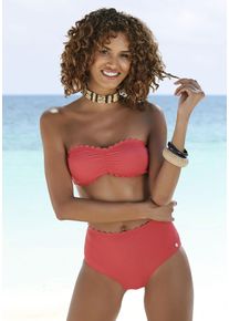 Lascana Damen Highwaist-Bikini-Hose "Scallop", rot, Gr. 34, unifarben, Microfaser, Microfaser, Badehosen, mit gelaserter Wellenkante