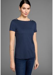 HECHTER PARIS Damen Rundhalsshirt, blau, feminin, Gr. 44, unifarben, Single Jersey, Obermaterial: 50% Baumwolle, 50% Modal, Shirts, mit gebrandeten