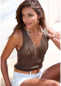 Lascana Damen Stricktop, braun, modisch, Gr. 44, unifarben, Strick, Obermaterial: 100% Polyacryl, Tops