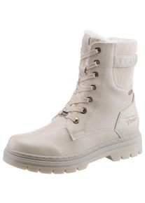 Tom Tailor Damen Schnürboots, Gr. 37, beige, Lederimitat, Elastischer Einsatz, sportlich, Schuhe, Winterstiefel mit Logoprägung an der Ferse