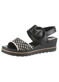 Gabor Damen Keilsandalette, Gr. 42, schwarz-weiß, Nappaleder, Flechtoptik, klassisch, Schuhe, Sommerschuh, Riemchensandale mit Klett unter der