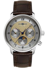 Zeppelin Damen Quarzuhr "Friedrichshafen Lady Moonphase", braun, Armbanduhren, Armbanduhr, Damenuhr, Mondphase, Lederarmband, Made in Germany