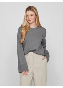 Vila Damen Rundhalspullover "VICASSIE O-NECK L/S KNIT TOP - NOOS", grau, modisch, Gr. M, unifarben, meliert, Strick, Feinstrick, Obermaterial: 50%