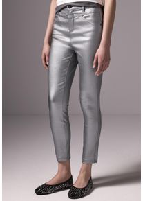 Damen Röhrenhose, silber, casual, Gr. 40, STREET ONE STUDIO, glänzend, Stoff, 74% Viskose, 23% Polyamid, 3% Elasthan, Hosen, mit Glitzer-Effekt