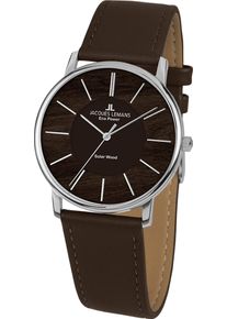 Jacques Lemans Damen Solaruhr "Eco Power - Solar Wood, 1-2106A", braun, Armbanduhren, Armbanduhr, Holz-Zifferblatt, gehärtetes Crystexglas