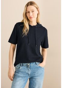 Cecil Damen Kapuzenshirt, blau, casual, Gr. L, unifarben, Stoff, 54% Polyester, 38% Baumwolle, 5% Viskose, 3% Elasthan, Shirts, aus softem Materialmix