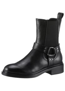 Tamaris Damen Bikerboots, Gr. 38, schwarz, Leder, Lederimitat, Elastischer Einsatz, unifarben, modisch, Schuhe, Blockabsatz, Chelseaboots,