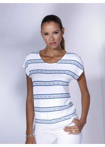 CRÉATION L CREATION L Damen T-Shirt "Shirt", blau, Gr. 40, gemustert, mehrfarbig, gestreift, bedruckt, 95% Viskose, 5% Elasthan, Shirts