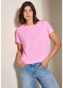 Cecil Damen T-Shirtfresh neon pink, casual, Gr. XS, unifarben, washed, Jersey, Obermaterial: 100% Baumwolle, Shirts, mit Knopfdetails an der Schulter