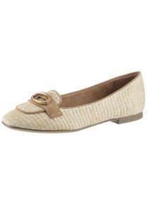 Tamaris Damen Ballerina, Gr. 37, beige, Ziegenveloursleder, Bast, kontrastfarbene Details, modisch, Schuhe, Blockabsatz, Schlupfschuh, Businessschuh
