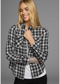 Arizona Damen Karobluse, schwarz-weiß, casual, Gr. 46, kariert, Web, Obermaterial: 97% Baumwolle, 3% Elasthan, Blusen, Lässiger-Holzfäller-Look