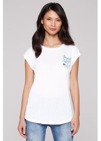 SOCCX Damen Rundhalsshirt, weiß, casual, Gr. XXXL, bedruckt, Material: 50% Polyester, 50% Viskose, Shirts, mit überschnittenen Schultern