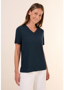 Cecil Damen T-Shirt, blau, casual, Gr. L, unifarben, Web, Stoff, 50% Baumwolle, 50% Modal, Shirts, mit V-Ausschnitt