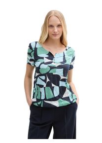 Tom Tailor Damen T-Shirtgrün dots and shapes design, casual, Gr. XS, bedruckt, Obermaterial: 65% Polyester, 35% Viskose, Shirts, mit All-Over Print