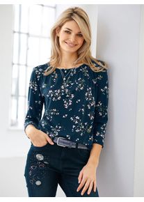 Heine Damen Langarmshirt "Druck-Shirt", blau, Gr. 46, geblümt, gemustert, 95% Viskose, 5% Elasthan, Shirts