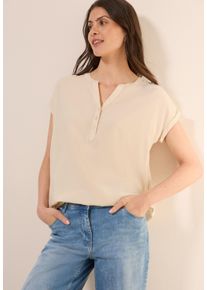 Cecil Damen Kurzarmbluse, lila, casual, Gr. M, unifarben, Web, Obermaterial: 100% Viskose, Blusen, mit geschlitztem Ausschnitt und Knopfleiste
