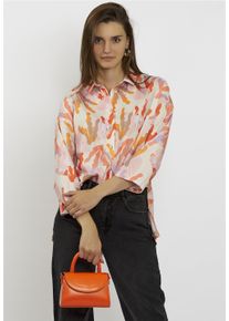 FRESHLIONS Damen Klassische Bluse, weiß, elegant, Gr. S, geblümt, 100% Baumwolle, Blusen, mit elegantem Kentkragen