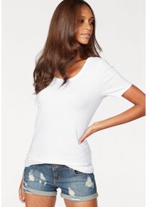 Vivance Damen T-Shirt "aus elastischer Baumwoll-Qualität", weiß, Basic, Gr. 36, unifarben, Single Jersey, Obermaterial: 95% Baumwolle, 5% Elasthan,
