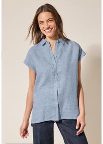 Cecil Damen Kurzarmblusechambray forever blau, casual, Gr. XL, unifarben, Web, 100% Leinen, Blusen, mit Seitlichen Einschlitzen am Saum