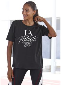 active by Lascana LASCANA ACTIVE Damen T-Shirt, schwarz, sportlich, Gr. XS, unifarben, bedruckt, Sweatware, Obermaterial: 95% Baumwolle, 5% Elasthan, Shirts, im