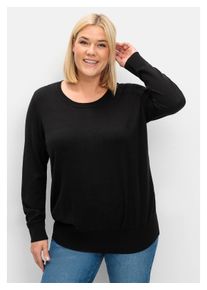 sheego Damen Rundhalspullover "Große Größen", schwarz, klassisch, Gr. 48, unifarben, Feinstrick, Obermaterial: 60% Viskose, 40% Polyester, Pullover,
