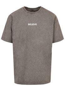 Merchcode Herren T-Shirt "Merchcode Herren Believe Front Acid Washed Heavy Oversized Tee", grau, casual, Gr. XS, bedruckt, 100% Baumwolle, Shirts