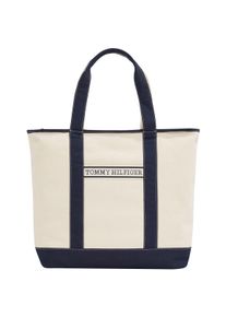 Tommy Hilfiger Damen Tragetasche "TH SUMMER CANVAS TOTE", weiß, Textil, Taschen, Damen Henkeltasche, Beuteltasche, Strandtasche mit Kontrastbesatz