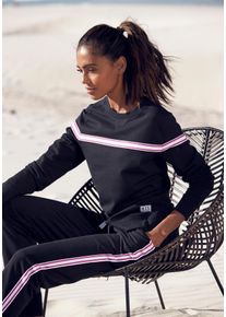 H.I.S. H.I.S Damen Sweater, Gr. 36, schwarz, Sweatware, Obermaterial: 77% Baumwolle, 20% Polyester, 3% Elasthan, unifarben mit Farbeinsatz, kontrastfarbene