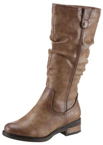 Mustang Shoes Damen Winterstiefel, Gr. 40, grau, Lederimitat, used, modisch, Schuhe, Langschaftstiefel, Blockabsatz, mit Raffungen am slouchy Schaft