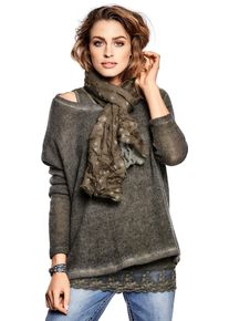 Heine Damen Rundhalsshirt "Rundhals-Shirts", grün, Gr. 36, unifarben, 75% Polyacryl, 25% Polyester, Schal:100% Polyester, Spitze:50% Baumwolle, 10%