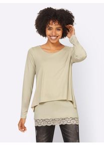 Heine Damen 2-in-1-Langarmshirt "Shirt 2 in 1", beige, Gr. 36, unifarben, 95% Viskose, 5% Elasthan, Shirts