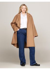 Damen Kurzmantel "CRV REG DF WOOL BELTED COAT", braun, casual, Gr. 54, Tommy Hilfiger Curve, unifarben, Web, Obermaterial: 60% Wolle, 40% Polyester,