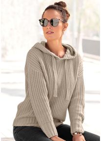 Lascana Damen Kapuzenpullover, beige, modisch, Gr. 32, unifarben, Grobstrick, Obermaterial: 100% Polyacryl, Pullover, aus weichem Grobstrick, weicher