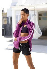 H.I.S. H.I.S Damen Sweatjacke, Gr. 36, lila, Trikot, Obermaterial: 77% Baumwolle, 20% Polyester, 3% Elasthan, unifarben mit Farbeinsatz, casual,