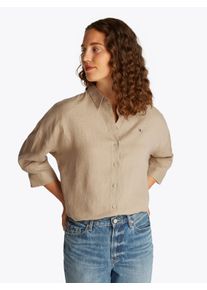 Tommy Hilfiger Damen 3/4-Arm-Shirt "ESS LINEN LOOSE 3-4 SLEEVE SHIRT", braun, casual, Gr. 36, gestreift, Web, Obermaterial: 100% Leinen, Shirts, mit