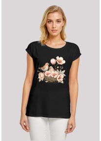 F4NT4STIC Damen T-Shirt "Vogelnest Blumen", schwarz, casual, Gr. XXL, Obermaterial: 100% Baumwolle, Shirts, Premium Qualität