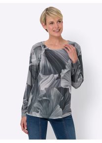 Classic Basics Damen Langarmshirt "Druck-Shirt", grau, Gr. 38, gemustert, mehrfarbig, 100% Polyester, Shirts