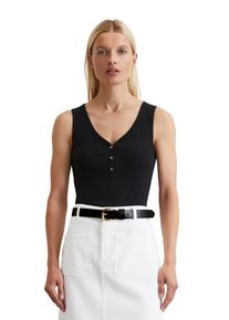 Marc O'Polo MARC O'POLO Damen T-Shirt "mit Knopfleiste", schwarz, casual, Gr. XS, unifarben, Obermaterial: 97% Baumwolle, 3% Elasthan, Shirts