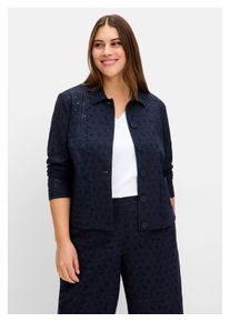 sheego Damen Jackenblazer "Große Größen", blau, feminin, Gr. 52, unifarben, Obermaterial: 100% Baumwolle, Blazer, aus Baumwolle mit Lochspitze