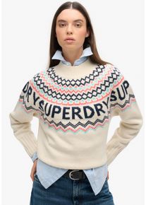 Superdry Damen Strickpullover "FAIRISLE BRANDED JUMPER", weiß, casual, Gr. S, gemustert, Strick, Obermaterial: 80% Polyacryl, 20% Wolle, Pullover