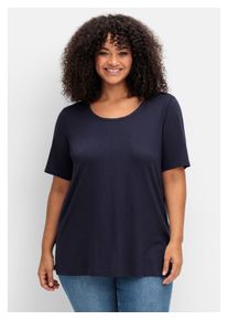 sheego Damen T-Shirt "Große Größen", blau, feminin, Gr. 40, unifarben, Obermaterial: 50% Baumwolle, 50% Modal, Shirts, mit Spitzenborte am Ausschnitt