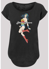 F4NT4STIC Herren Kurzarmshirt "F4NT4STIC Damen Wonder Woman Jump -BLK with Ladies Long Slub Tee", schwarz, casual, Gr. S, unifarben, 100% Baumwolle,