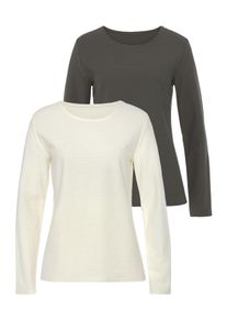 Lascana Damen Langarmshirt "mit Streifenstruktur", grün, Basic, Gr. 36, unifarben, Jersey, Obermaterial: 100% Baumwolle, Shirts, aus weicher