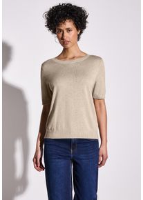 Street One Damen Kurzarmpullover, beige, casual, Gr. 36, meliert, Strick, Obermaterial: 60% Viskose, 40% Baumwolle, Pullover, mit Rippbündchen
