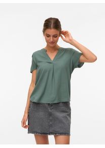Véro Moda VERO MODA Damen Blusenshirt "VMMYMILO SS V-NECK TOP WVN GA", grün, modisch, Gr. XS, unifarben, Web, Obermaterial: 55% Viskose, 45% Leinen, Shirts,