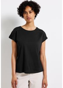 Street One Damen T-Shirt, schwarz, casual, Gr. 42, unifarben, Web, Stoff, 50% Modal, 50% Baumwolle, Shirts, im soften Baumwoll-Mix