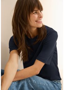 Cecil Damen T-Shirt, blau, casual, Gr. XXL, unifarben, Strukturmuster, Feinripp, Obermaterial: 95% Baumwolle, 5% Elasthan, Shirts, mit feiner Ripp