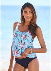 Lascana Damen Tankini-Top "Malia", blau, Gr. 36, bedruckt, floral, Microfaser, Polyamid, Microfaser, Bikini-Oberteile, mit lockerem Schnit und