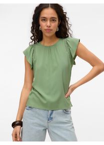 Véro Moda VERO MODA Damen Kurzarmbluse "VMBELLA SS LACE TOP WVN GA NOOS", grün, modisch, Gr. XS, unifarben, Web, Obermaterial: 97% Viskose, 3% Elasthan, Blusen
