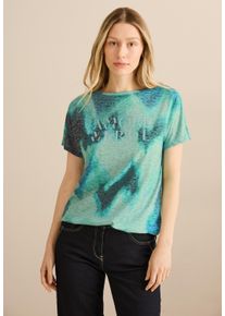 Cecil Damen Print-Shirtcool salvia grün, casual, Gr. XS, bedruckt, Stoff, 65% Polyester, 35% Viskose, Shirts, mit U-Boot-Ausschnitt